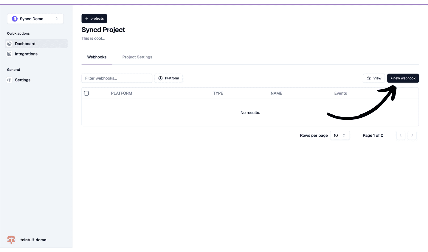 new webhook button