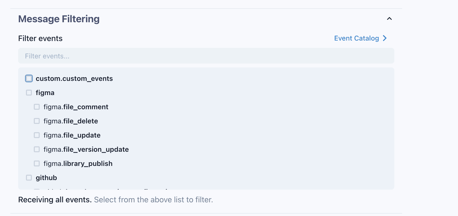 all events on webhook create modal